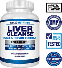 Load image into Gallery viewer, Liver Cleanse Detox &amp; Repair Formula – 22 Herbs Support Supplement: Milk Thistle Extracts Silymarin, Beet, Artichoke, Dandelion, Chicory Root – Arazo Nutrition USA