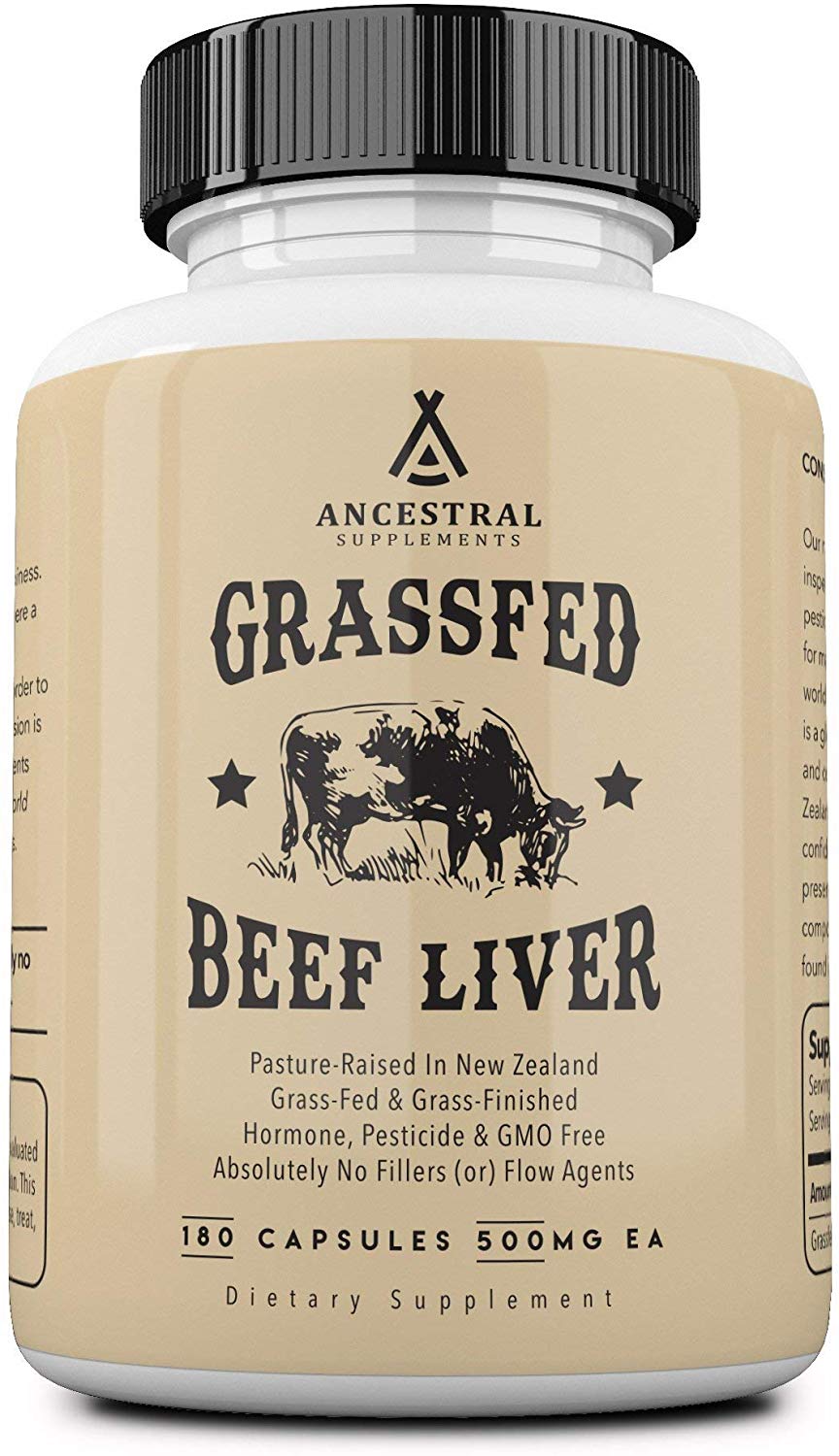 Ancestral Supplements Grass Fed Beef Liver (Desiccated) — Natural Iron, Vitamin A, B12 for Energy (180 Capsules)