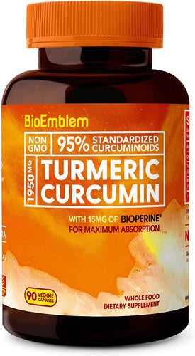 BioEmblem Turmeric Curcumin Supplement with BioPerine | Joint Support & Anti-Inflammatory | with Organic Turmeric Powder & 95% Curcuminoids Extract | California Made, Non-GMO, 30-Day Supply