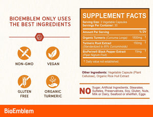 BioEmblem Turmeric Curcumin Supplement with BioPerine | Joint Support & Anti-Inflammatory | with Organic Turmeric Powder & 95% Curcuminoids Extract | California Made, Non-GMO, 30-Day Supply