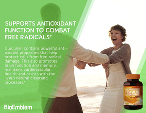 BioEmblem Turmeric Curcumin Supplement with BioPerine | Joint Support & Anti-Inflammatory | with Organic Turmeric Powder & 95% Curcuminoids Extract | California Made, Non-GMO, 30-Day Supply