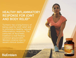 BioEmblem Turmeric Curcumin Supplement with BioPerine | Joint Support & Anti-Inflammatory | with Organic Turmeric Powder & 95% Curcuminoids Extract | California Made, Non-GMO, 30-Day Supply
