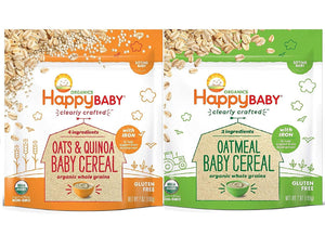 Happy Baby, Clearly Crafted Cereal (VARIETY PACK 2PK) - [Organic Whole Grain Oats and Quinoa] & [Organic Whole Grain Oatmeal], 7 Ounce, Organic Baby Cereal in a Resealable Pouch, with Iron to Support