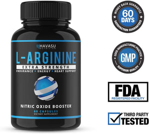 Havasu Nutrition Extra Strength L Arginine - 1200mg Nitric Oxide Supplement for Muscle Growth, Vascularity and Energy - L-Citrulline & Essential Amino Acids to Support Physical Endurance, 60 Capsules
