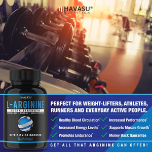 Havasu Nutrition Extra Strength L Arginine - 1200mg Nitric Oxide Supplement for Muscle Growth, Vascularity and Energy - L-Citrulline & Essential Amino Acids to Support Physical Endurance, 60 Capsules