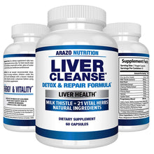 Load image into Gallery viewer, Liver Cleanse Detox &amp; Repair Formula – 22 Herbs Support Supplement: Milk Thistle Extracts Silymarin, Beet, Artichoke, Dandelion, Chicory Root – Arazo Nutrition USA