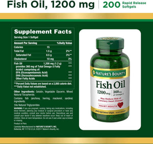 Nature's Bounty Fish Oil 1200 mg Omega-3, 200 Rapid Release Softgels