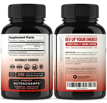 Load image into Gallery viewer, NutraChamps Korean Red Panax Ginseng 1000mg - 120 Vegan Capsules Extra Strength Root Extract Powder Supplement w/High Ginsenosides for Energy, Performance &amp; Focus Pills for Men &amp; Women
