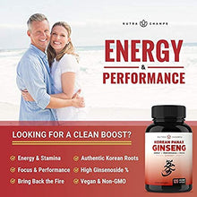 Load image into Gallery viewer, NutraChamps Korean Red Panax Ginseng 1000mg - 120 Vegan Capsules Extra Strength Root Extract Powder Supplement w/High Ginsenosides for Energy, Performance &amp; Focus Pills for Men &amp; Women