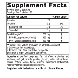 Nordic Naturals Ultimate Omega, Lemon Flavor - 1280 mg Omega-3-180 Soft Gels - High-Potency Omega-3 Fish Oil with EPA & DHA - Promotes Brain & Heart Health - Non-GMO - 90 Servings