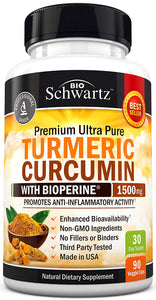 Turmeric Curcumin with Bioperine 1500mg. Highest Potency Available. Premium Pain Relief & Joint Support with 95% Standardized Curcuminoids. Non-GMO, Gluten Free Turmeric Capsules with Black Pepper