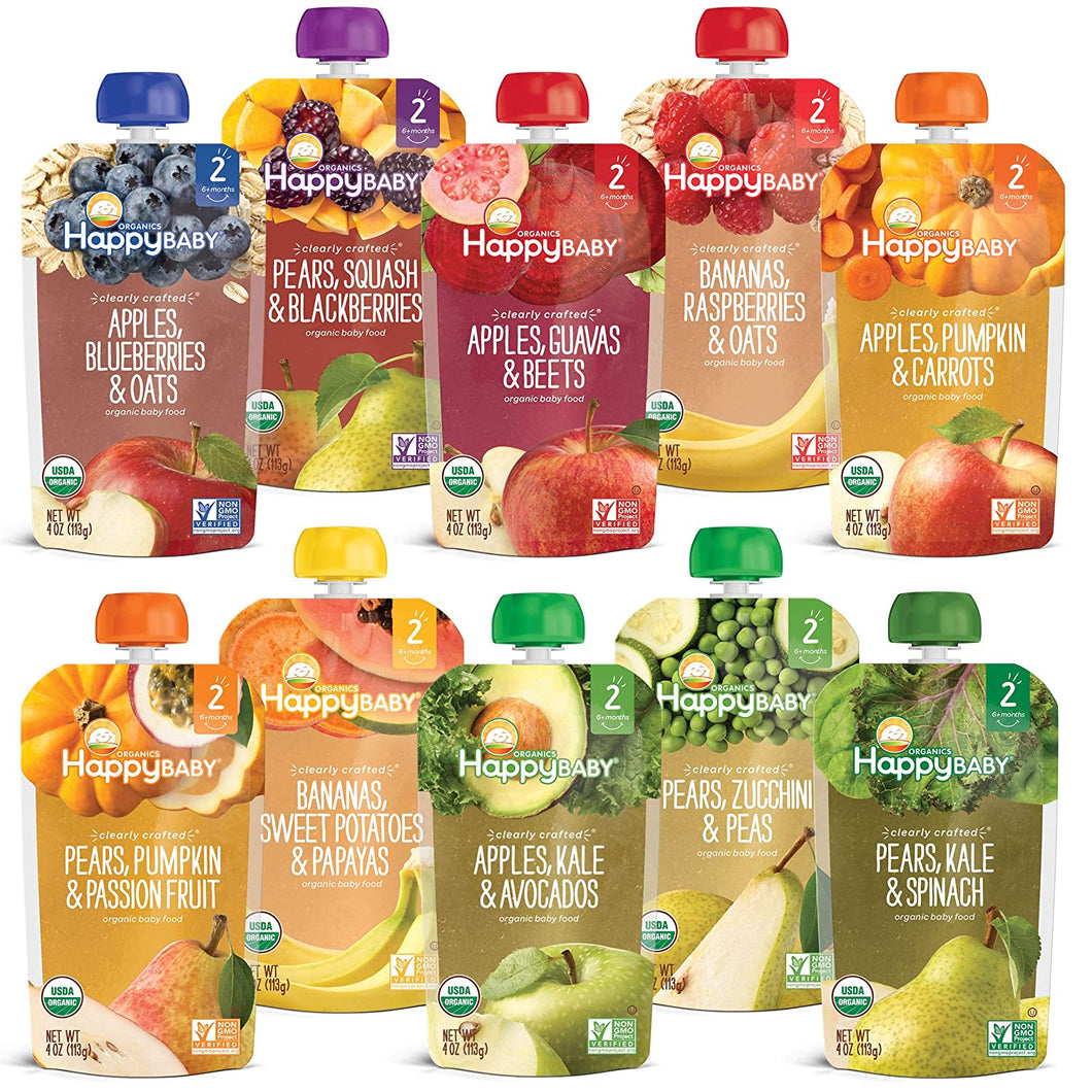 Happy Baby Organics Clearly Crafted Baby Food Pouches Variety Pack, 4 Ounces, 10 Count